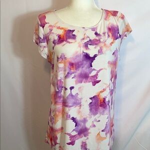 Liz Claiborne Purple and Orange Watercolor Blouse